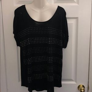 Stud embellished sheer cap sleeve top